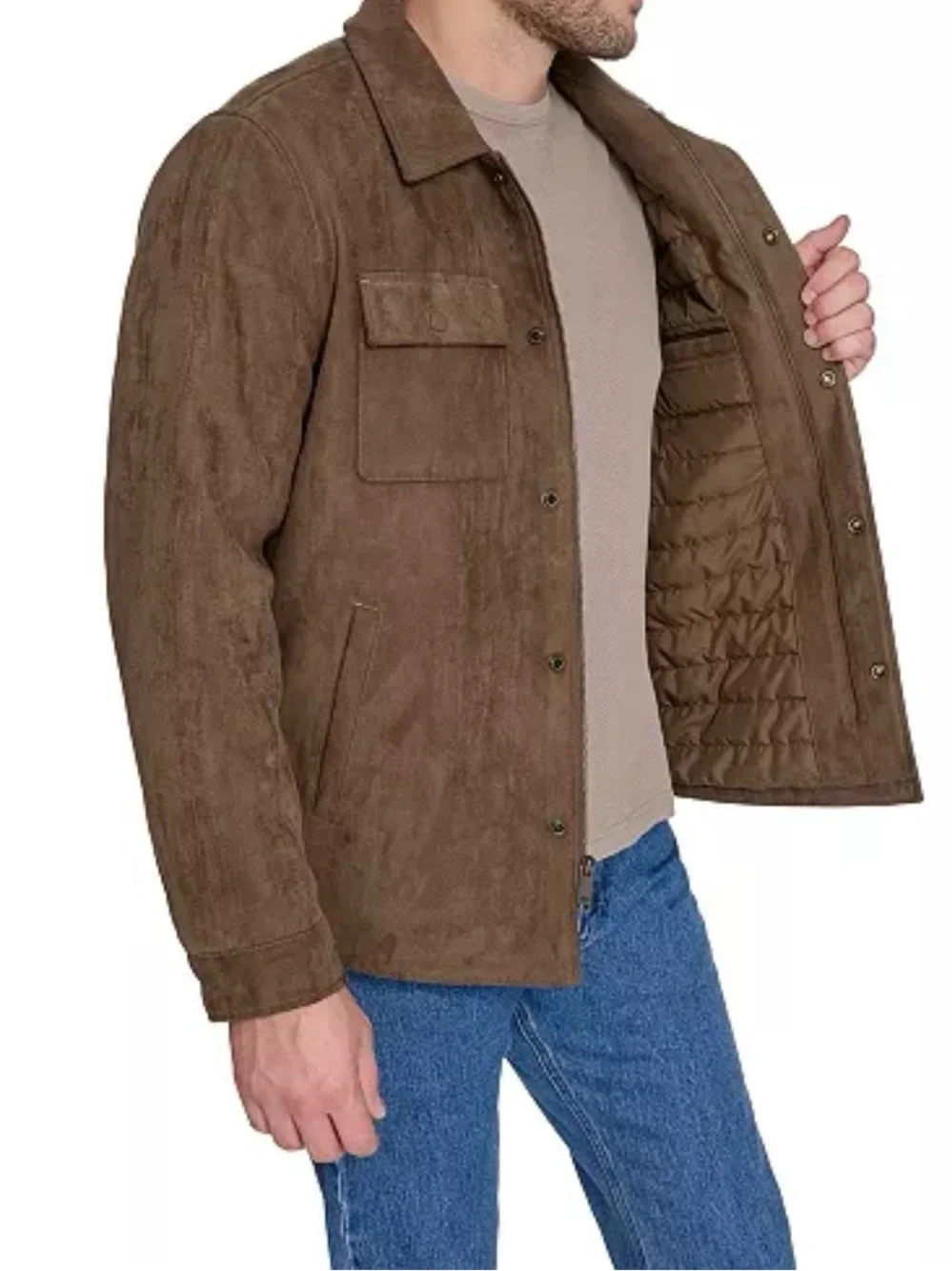 NWT Dockers Men’s S Brown Faux Suede Shirt Jacket Insulated Lined $160